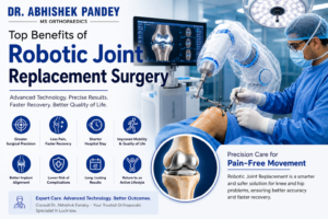 Robotic joint replacement surgeon in Lucknow performing advanced robotic knee replacement surgery with precision technology for faster recovery.